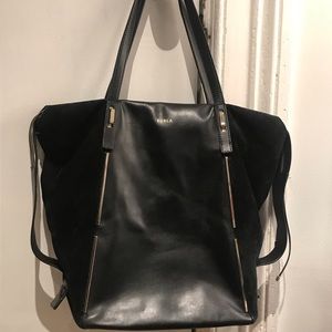 Furla black leather and suede tote